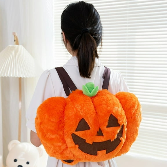 Honeeladyy Halloween Pumpkin Backpack Candy Bag Plush Spooky Backpack, Cartoon Pumpkin Backpack for Birthday, Day of the Death, Halloween Horror Nights
