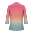 thumbnail image 4 of Staron Women's Casual Button-Down Ombre V-Neck 3/4 Sleeve Blouse Loose Fit Tunic Top, Hot Pink XXL, 4 of 5