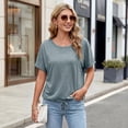 thumbnail image 4 of Blouses for Women Casual Short Sleeve Basic Tee Crewneck Dressy Tops Elastic Hem Summer T-Shirts, 4 of 8