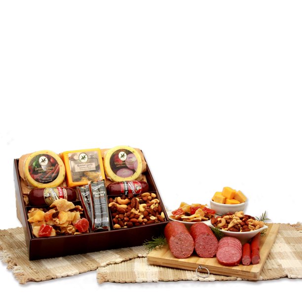 Nuts, Sausage and Cheese Sampler Gift Box for Him or Her