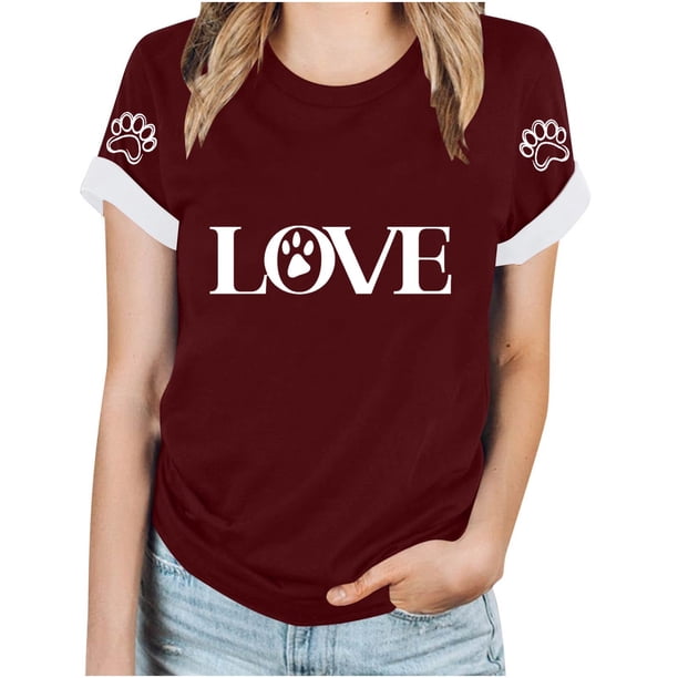 Tops Y Blusas de las Mujeres Estampadas Cuello Redondo Manga Corta, Poliéster Casual Top para Diario, Fiesta Y Todas las Estaciones