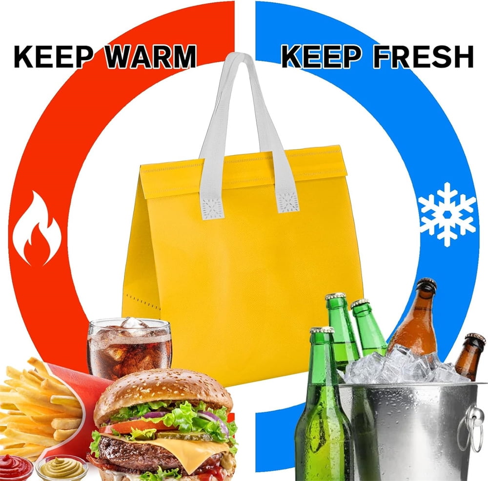 Triani 12Pcs Insulated Take Away Bags Medium 9.5 x 6 x 9.5 Inch Disposable Cooler Bag Thermal Lunch Grocery Take Out Bags for Food Delivery Lunch Hot Cold Frozen Shipping(6 Color)