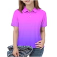 thumbnail image 3 of QIUOMBBP Gradient Polos Shirts for Kids Short Sleeve School Uniform Casual Button Collar Mesh Tops Summer Golf Shirts, Hot Pink, 140, 3 of 8