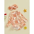 thumbnail image 3 of Suealasg Toddler Girls One Piece Swimsuits Long Sleeve Floral Print Rash Guard Swimwear Headband Set Baby Girls Summer Bathing Suit Beachwear 0-3 Years, 3 of 9