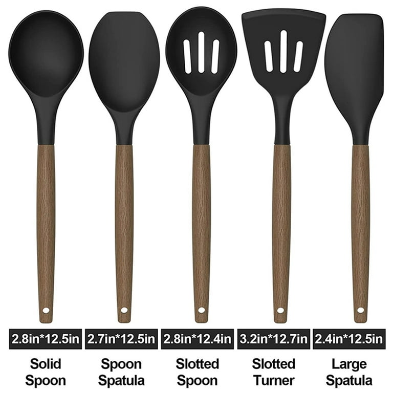 Zulay Kitchen 8 Piece Silicone Utensils Set with Natural Acacia Hardwood Handles, Gray