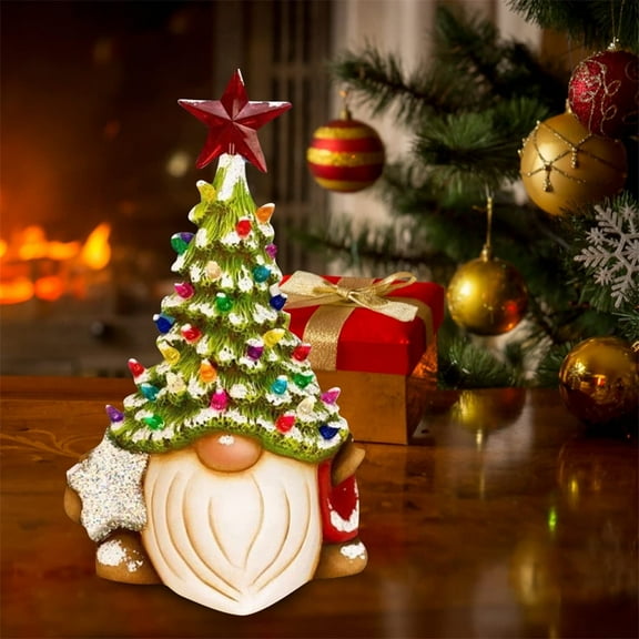 Resin Christmas Tree - Gnome Tabletop Christmas Tree,Small Porcelain Xmas Tree Multi-Color with Star,for Christmas Holiday Decor