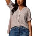 thumbnail image 5 of T Shirts For Women Brown Womens Tops Fashion Loose Stand Color Striped Collar Casual Shir Summer Tops, 5 of 7