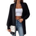 thumbnail image 2 of Women Fall Winter Long Sleeve Cardigan Open Front Solid Color Block Fashion Loose Knit Sweater Black One Size, 2 of 10