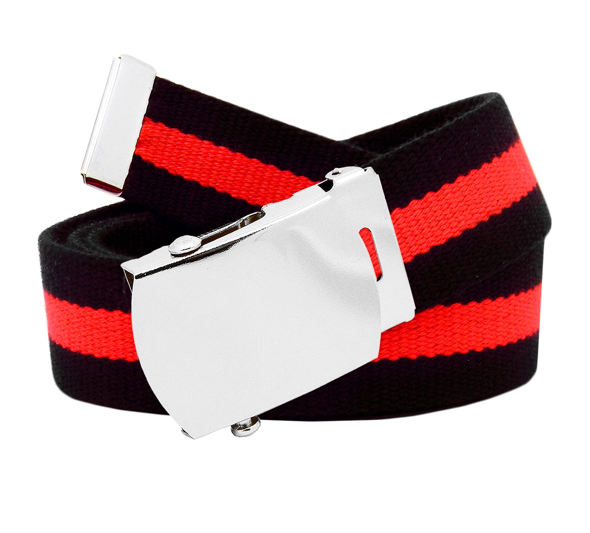 Classic Military Slider Buckle Belt - Adjustable Canvas Web Belt For Men (Red, X-Large)