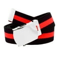 thumbnail image 1 of Boy's School Uniform Silver Slider Military Belt Buckle with Canvas Web Belt X-Large Black and Red Stripe, 1 of 3