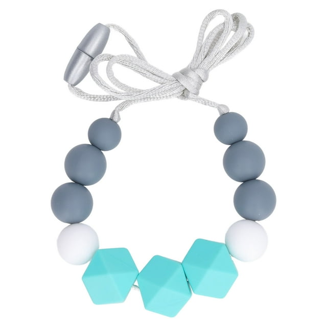 Collar de lactancia para bebé, grado alimenticio, dureza media, cuentas hexagonales redondas, fácil limpieza, juguetes portátiles para la dentición, color verde