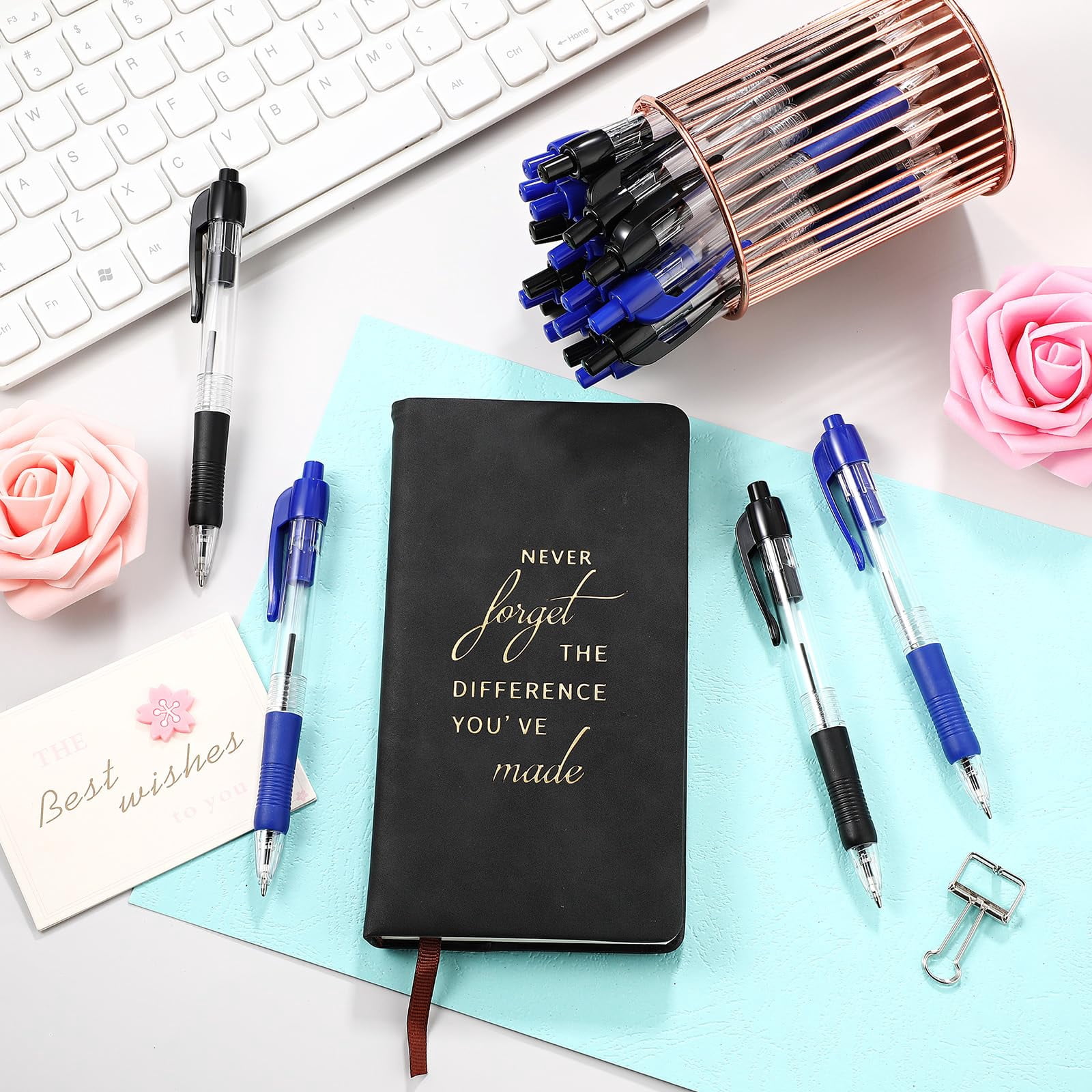 100 Gel Ink Pens Retractable Ballpoint Medium Point 1.0 Mm Smooth Writing Click For Journal Office Home(black And Blue Ink)