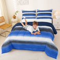 thumbnail image 3 of Homewish Blue Horizontal Lines Queen Comforter Set,Geometric Abstract Comforter Sets Queen,Navy Blue Reversible,3 Pieces,1 Comforter and 2 Pillowcases, 3 of 7