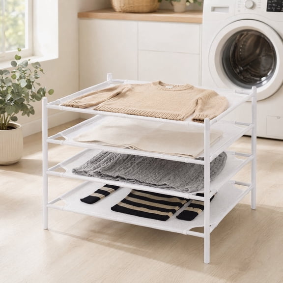 Sweater Drying Rack, Mesh Clothes Drying Rack, Stackable Laundry Drying Rack, Lay Flat Dryer for Delicates, Portable Dry Rack for Indoor or Outdoor, White, 4-Pack