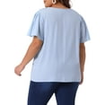 thumbnail image 4 of DARING DIVA Women's Plus V Neck Ruffle Sleeve Smocked Shoulder Blouse 3X Blue, 4 of 6