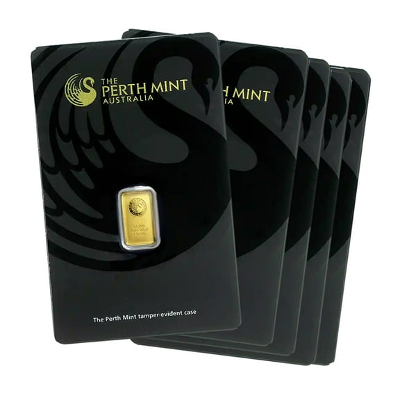 1 gram Gold Bar - The Perth Mint (In Assay) - Lot of 5