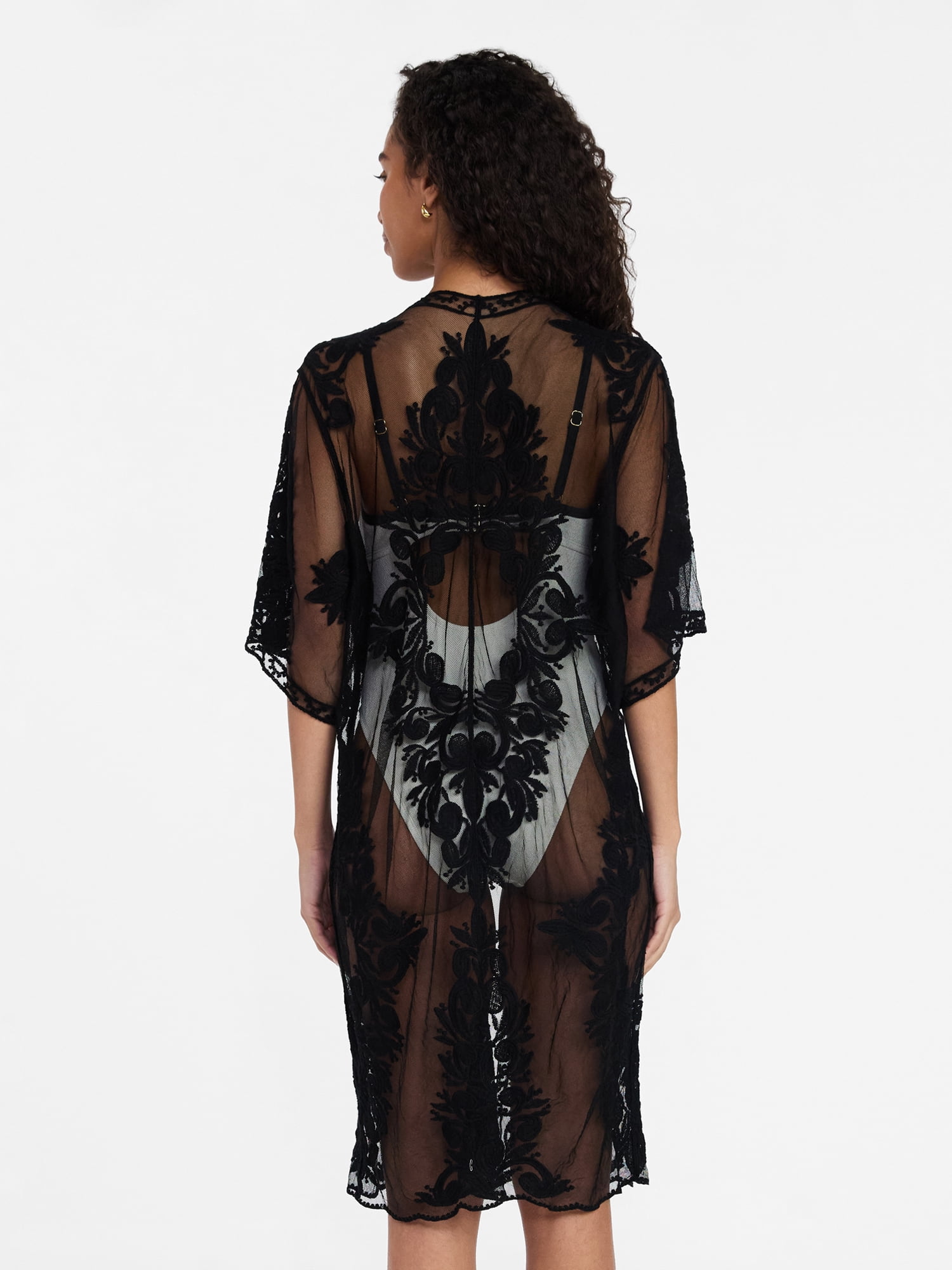 Time and Tru Women's Lace Coverup, Sizes L/XL, Black Soot