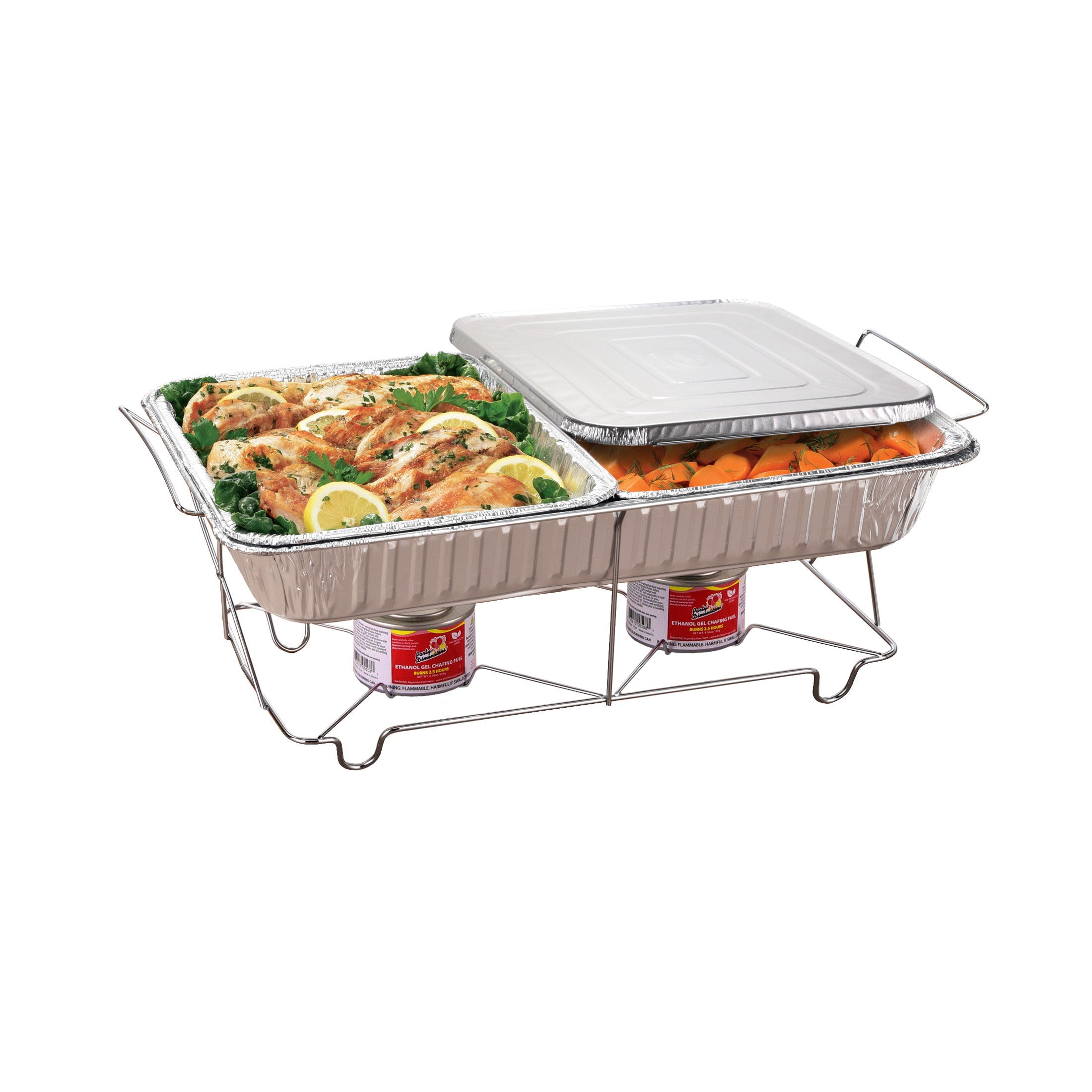 (2 pack) 10-Piece Disposable Chafing Buffet Set with Fuel-Food Warming Kit-Catering, Parties & Events-Includes Silver Racks, Aluminum Trays, Utensils & Gel Fuel, Party Dimensions Brand.