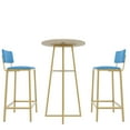 thumbnail image 2 of Gold Frame Bar Table and Chairs Set with Storage, High Elasticity Sponge Cushions in Blue, Brown Tabletop for Compact Spaces, 2 of 9