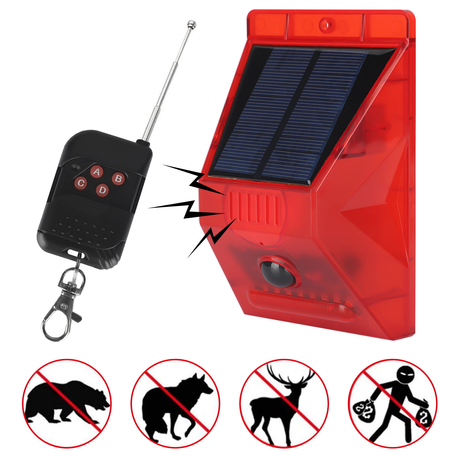 Solar Powered Sound Alarm Strobe Light, Outdoor Wireless Motion Detector Alarm Sound