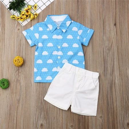 

1-6T Toddler Kids Outfit Baby Boys Clothes Set Children Gentleman Suit Cloud Short Sleeve Shirt+Shorts Summer Boys Clothing 2pcs