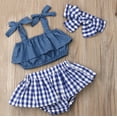 thumbnail image 2 of Styles I Love Infant Baby Girl Denim Ruffle Top and Checkered Skirt with Headband 3pcs Cotton Outfit (70/0-3 Months), 2 of 4