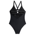 thumbnail image 4 of Gibobby Traje de Baño Sexy Bikini Mono de mujer Trajes de baño Color sólido Hueco Sexy Deep V Adelgazante Traje de baño Cuello en V Traje de baño(Negro,G), 4 of 4