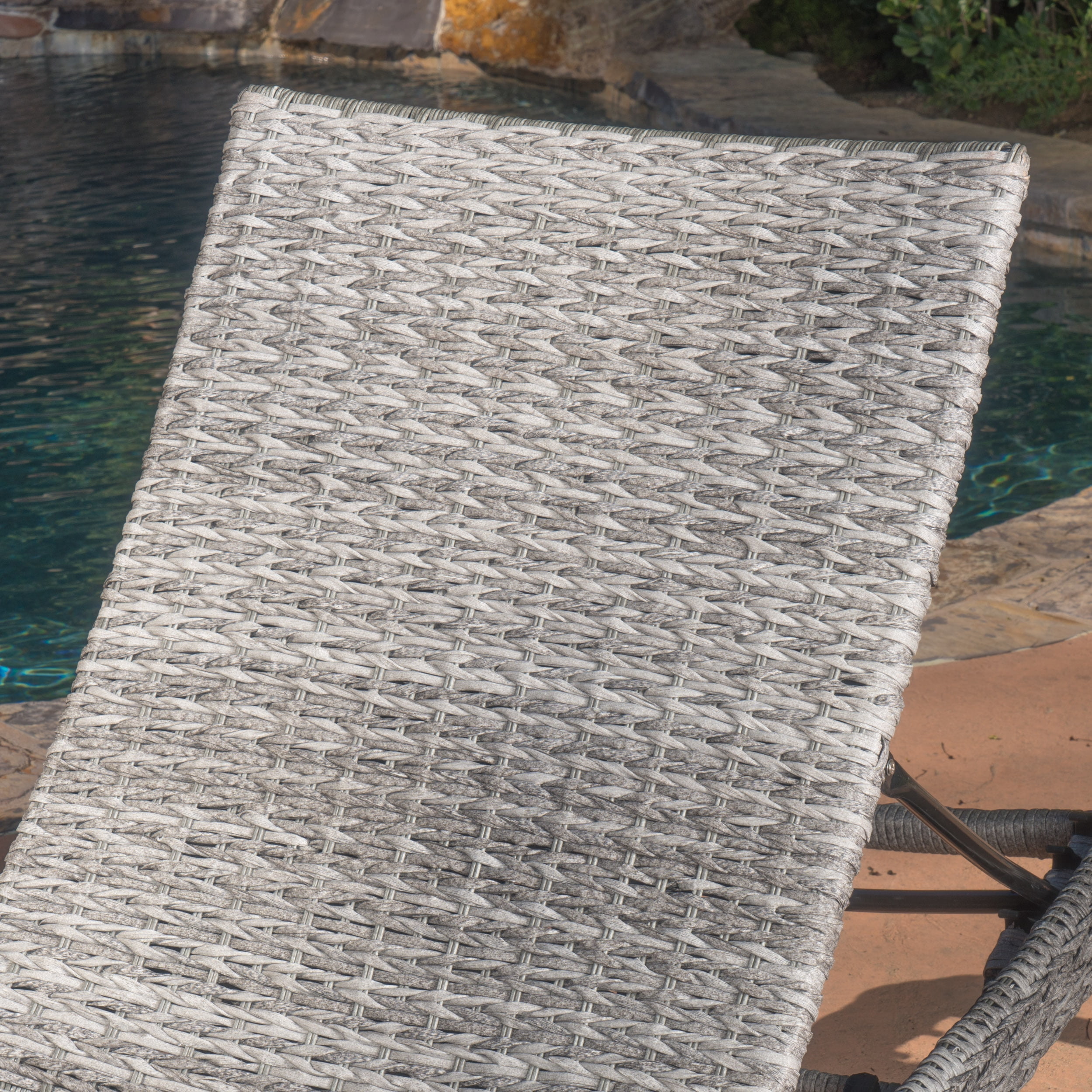 Julian Outdoor Wicker Chaise Lounge, Set of 2, Grey