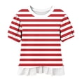 thumbnail image 7 of hotojiny Womens Tops Summer Short Sleeve Striped Shirts with Ruffle Hem Loose Fit Crew Neck T-Shirts Streetwear, 7 of 7