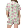 thumbnail image 4 of Toddler Satin Pajamas Girls 3t Button Down Short Sleeve Fashion Flower Print Sleepwear Set 2 Piece Pjs for Girls Kids Light Green,160, 4 of 5