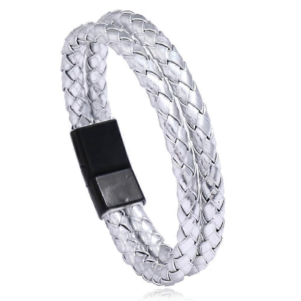 Pulsera de cuero sintético con doble círculo trenzado vintage azul de tendencia para hombre.