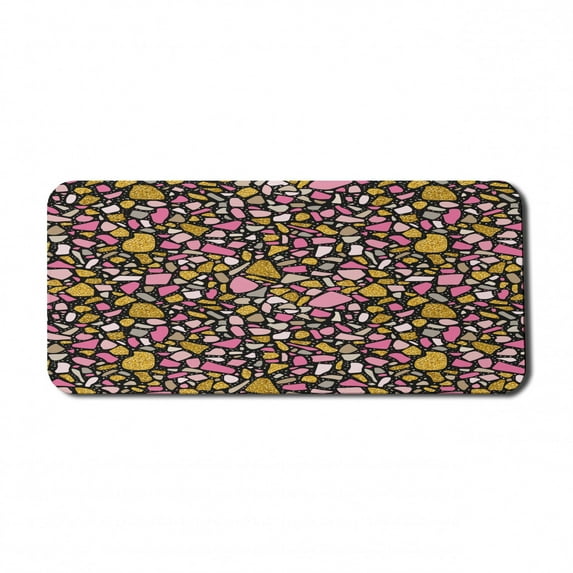 Abstract Computer Mouse Pad, Colorful Mosaic Look Pebble Stones Like Polygonal Shapes, Rectangle Non-Slip Rubber Mousepad X-Large, 35" x 15" Gaming Size, Pink and Multicolor, by Ambesonne