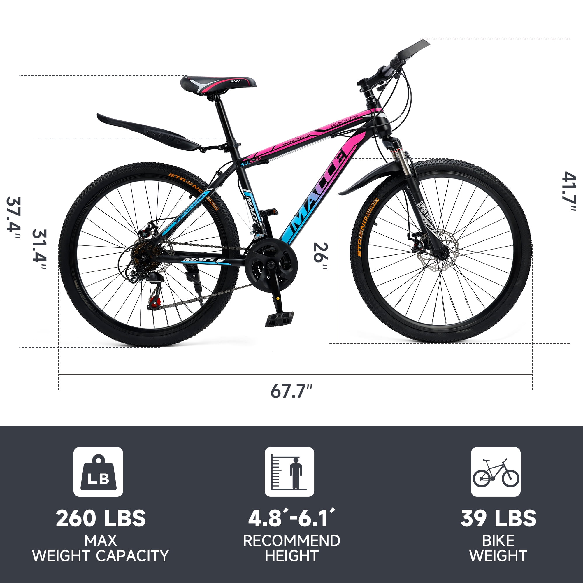 Mountain Bike, 24 Speeds with Disc Brakes High-Carbon Steel Frame Mens Womens Mountain Bike, 24 26 27.5 Inch Front Suspension MTB Bicycle for Adult & Teenagers