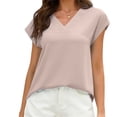 thumbnail image 4 of Women V Neck Chiffon Blouses Cap Sleeve Shirts Casual Loose Work Office Solid Tops, 4 of 6