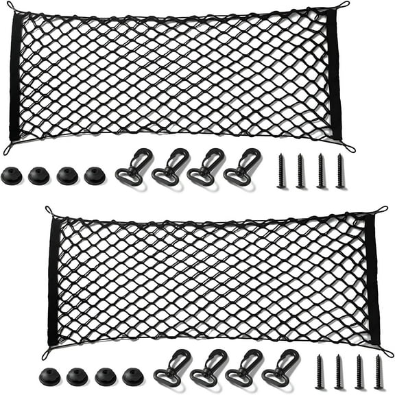 MELIVO 2 Packs Heavy Duty Cargo Net, Stretchable Adjustable Elastic Trunk Storage Net with Hook for SUVs, Cars (35.4x15.8 Inch)
