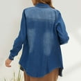 thumbnail image 6 of Fnooota Button Down Shirts for Women, Long Sleeve Solid Color Casual Denim Tops Blue Size S, 6 of 8