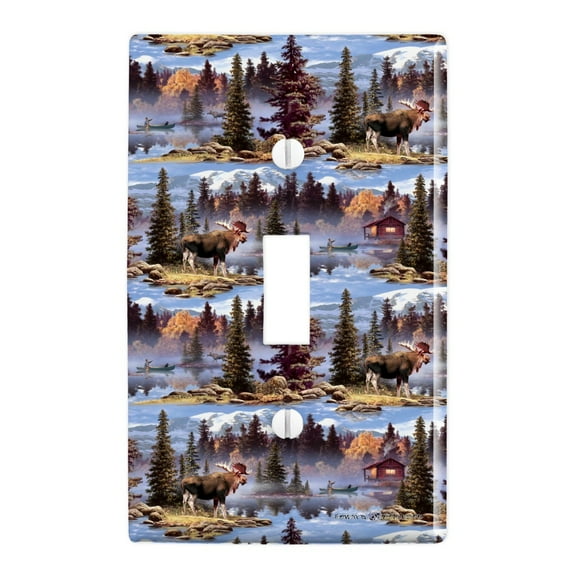 Moose Cabin Forest Woods Canoe Pattern Plastic Wall Decor Toggle Light Switch Plate Cover