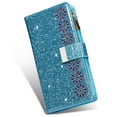 thumbnail image 4 of Mantto Women Case for Samsung Galaxy S21 FE - 6.4 inch Wallet Case, Multifunctional 9 Card Slots Bling Zipper Purse Pocket Glitter Leather Magnetic Flip Kickstand Wrist Strap Case, Skyblue, 4 of 11