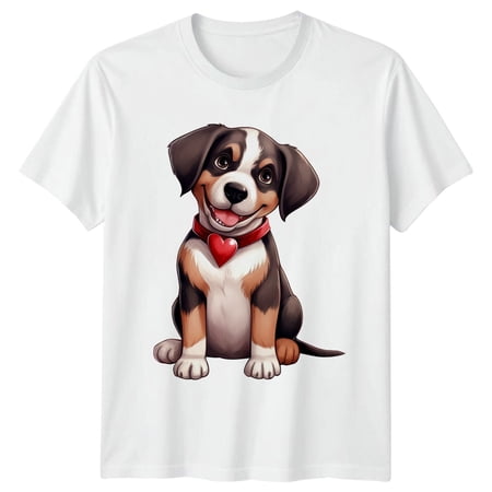 Puppy Dog With Heart Collar Animals Mens T-Shirt Womens Tee Graphic Unisex Top All Size S-5XL