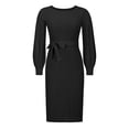thumbnail image 4 of Vestido con cuello redondo y manga abombada, corte ajustado, elegante vestido plisado para mujer, traje de vacaciones, 4 of 9