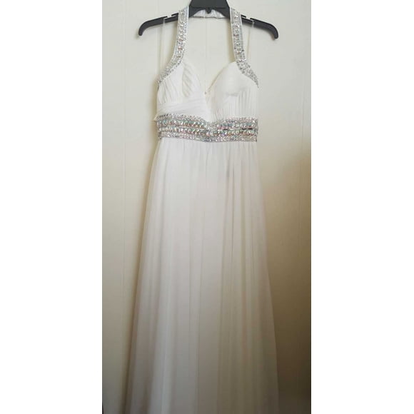 Sequin Hearts Juniors Dress White HALTER W BEADED STRAPS 2832SJ1S, SIZE 7