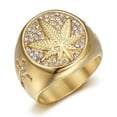 thumbnail image 5 of Hip Hop Iced Out Hemp Leaf Ring 14K Yellow Gold Cool Rings For Men Hippie Jewelry Gift, 5 of 6