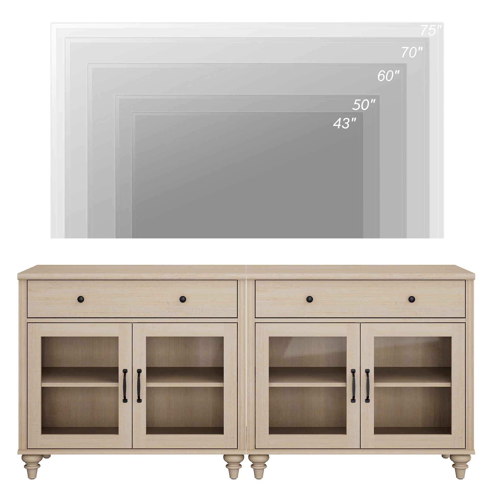 TV Stand For 75 Inch TV Inch TV, 2-In-1 TV Console Table For 43/50/60/75 Inch TV, Entertainment Center With 2 Drawers And 6 Doors, Beige