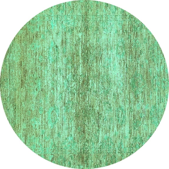Ahgly Company Machine Washable Indoor Round Abstract Turquoise Blue Modern Area Rugs, 6' Round