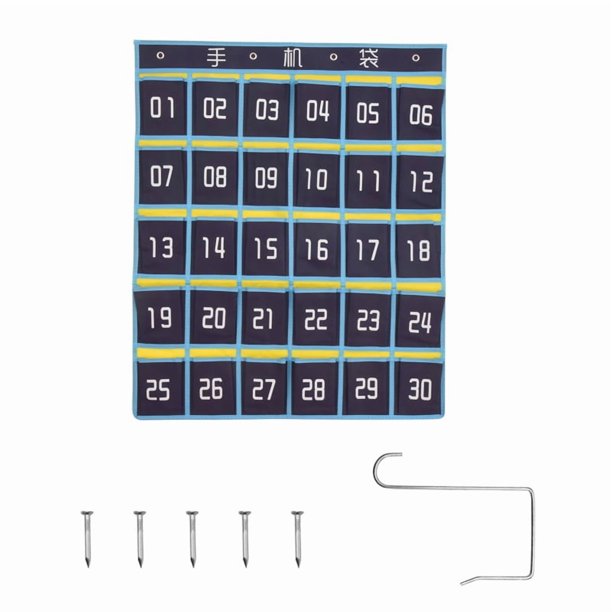 Organizador de Aula con GráFico de Bolsillo Numerado para Titulares de Calculadora de TeléFonos Celulares (30 Bolsillos, Bolsillos Azules)