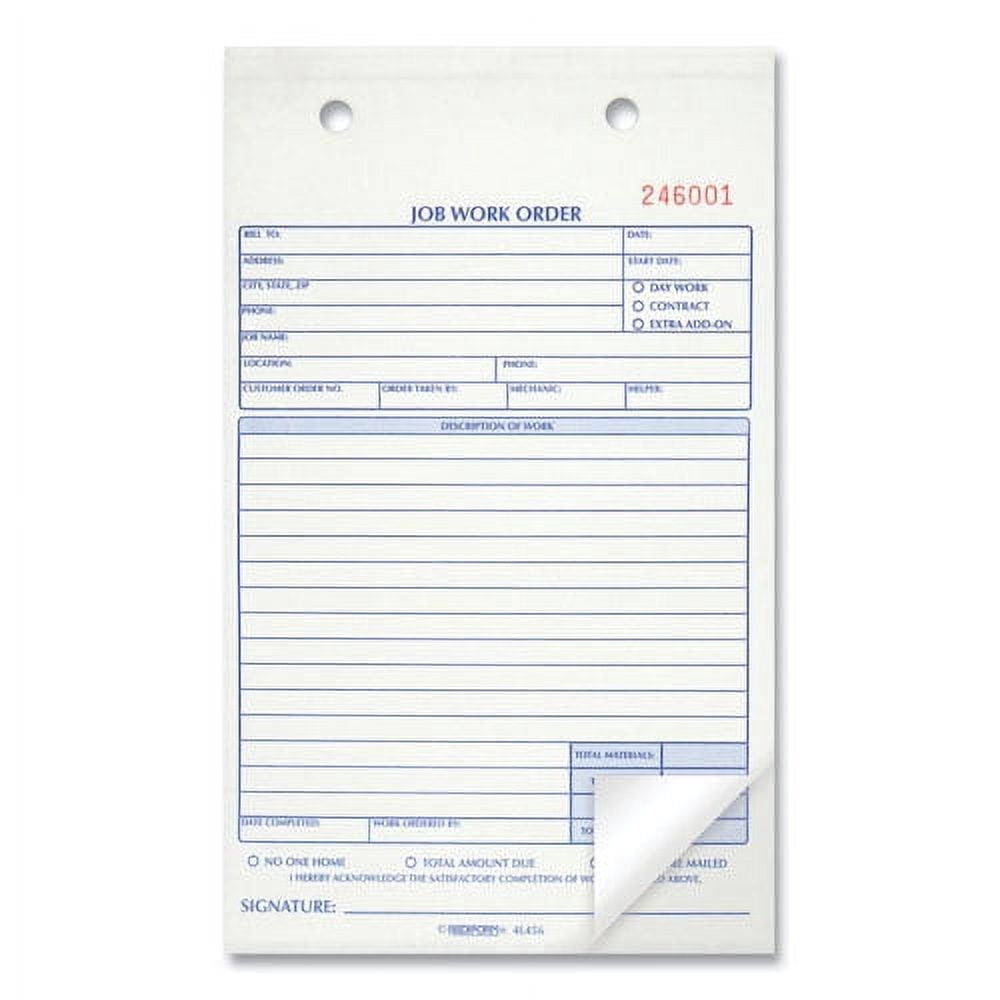 "Job Work Order Book, Two-Part Carbonless, 5.5 X 8.5, 1/page, 50 Forms | Bundle of 2 Each"