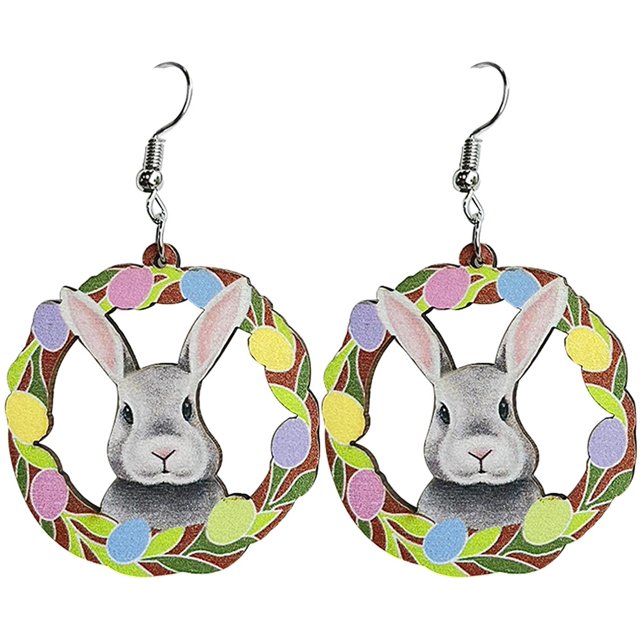 Pendientes colgantes de madera con estampado de setas de huevo de pato de conejo de Pascua coloridos para mujeres y niñas, joyería esquí esquí Gafas de esquí