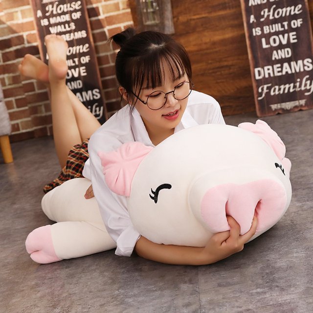 Lovely Pig Stuffed Doll Lying Plush Piggy Toy White/Pink Animals Soft Plushie Hand Warmer Blanket Kids Comforting Gift zhangyuxiang LED