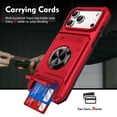 thumbnail image 1 of For Apple iPhone 17 Pro Phone Case with Finger Ring Holder Kickstand, Card Slots，Heavy Duty Shockproof Rugged Protective Working with Magnetic Car Phone Mount,Red,For iPhone 17 Pro, 1 of 7