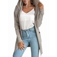thumbnail image 4 of Women'S Hooded Open Front Cardigan Long Sleeve Lapel Rib Knitted Winter Fall Sweater Cardigan Coat with Pocket Gray M, 4 of 9